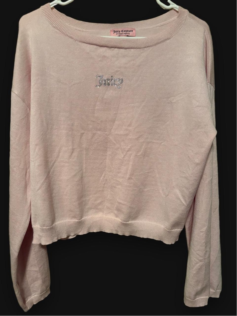Juicy Couture Pale Pink Cropped Crewneck Sweater with Rhinestone Logo